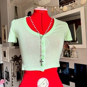 Forever 21 cute crop top button-down with heart shaped buttons.